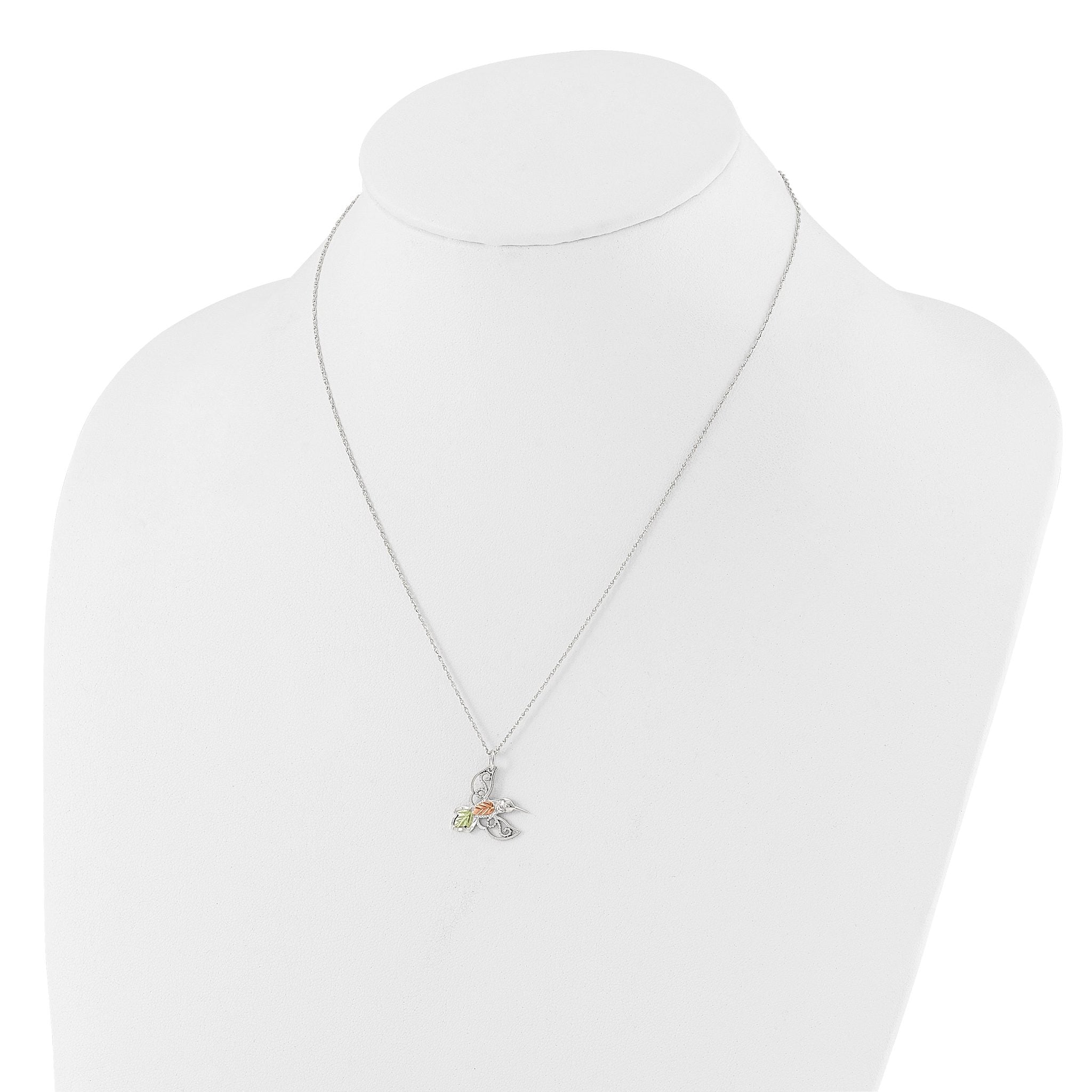 Sterling Silver Rhod-pltd With 12K Accents Hummingbird 18in Necklace