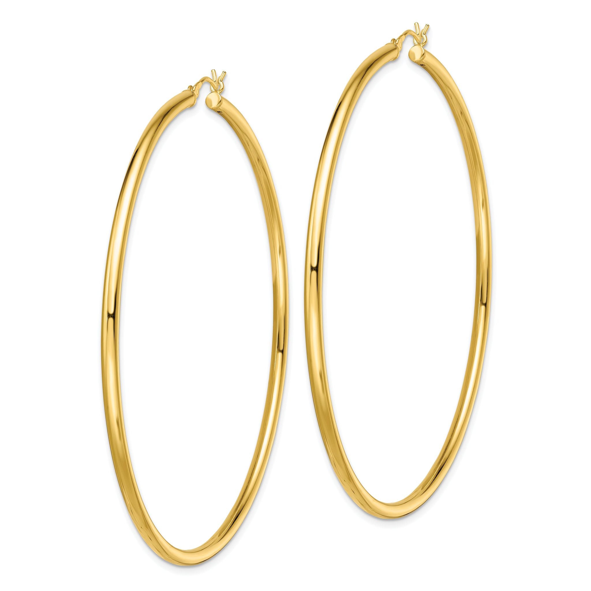Sterling Silver Gold-Tone Polished 2.5x70mm Hoop Earrings Secondary image