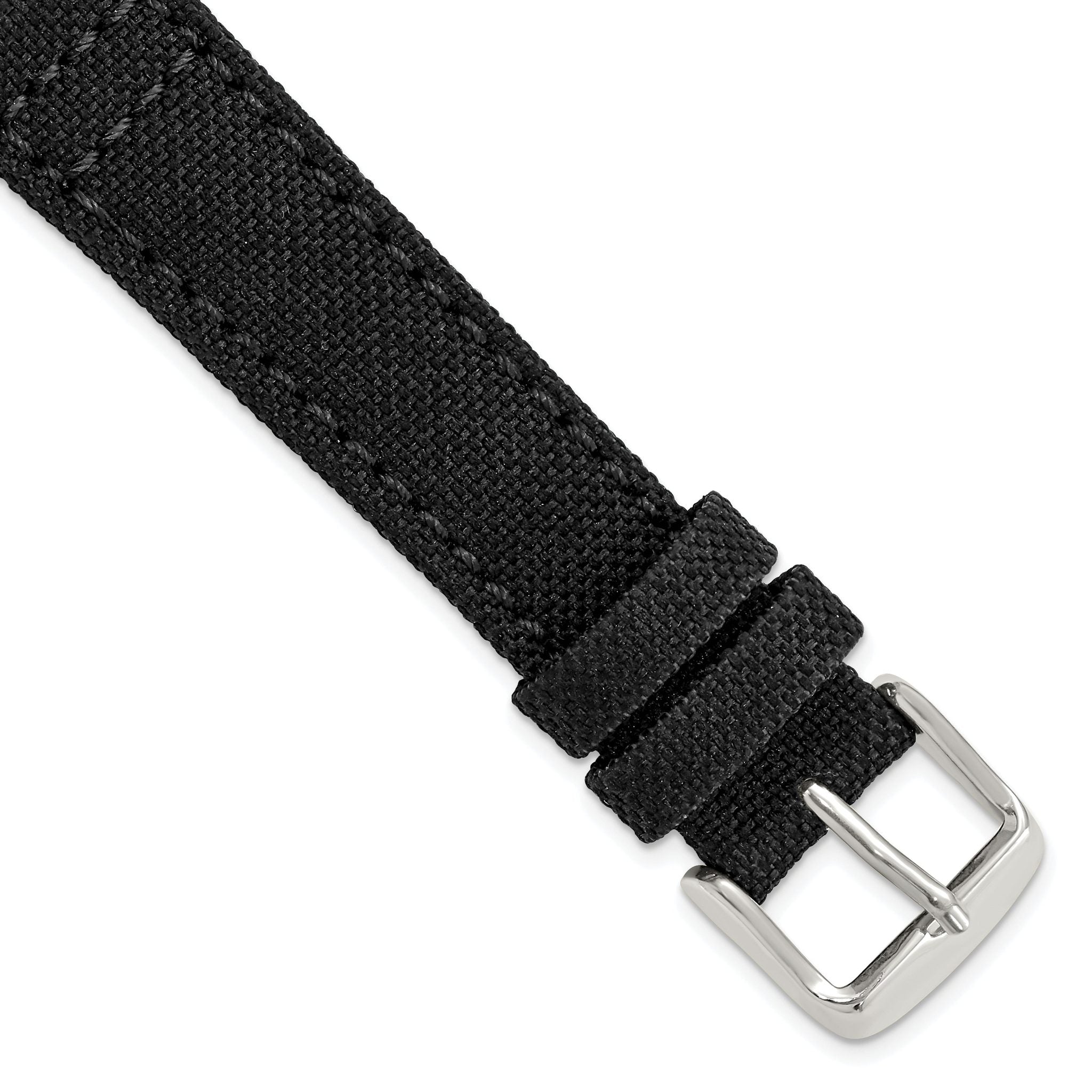 18mm Black Nylon Canvas with Black Leather Lining and Brushed Stainless Steel Buckle 7.75 inch Watch Band Main image