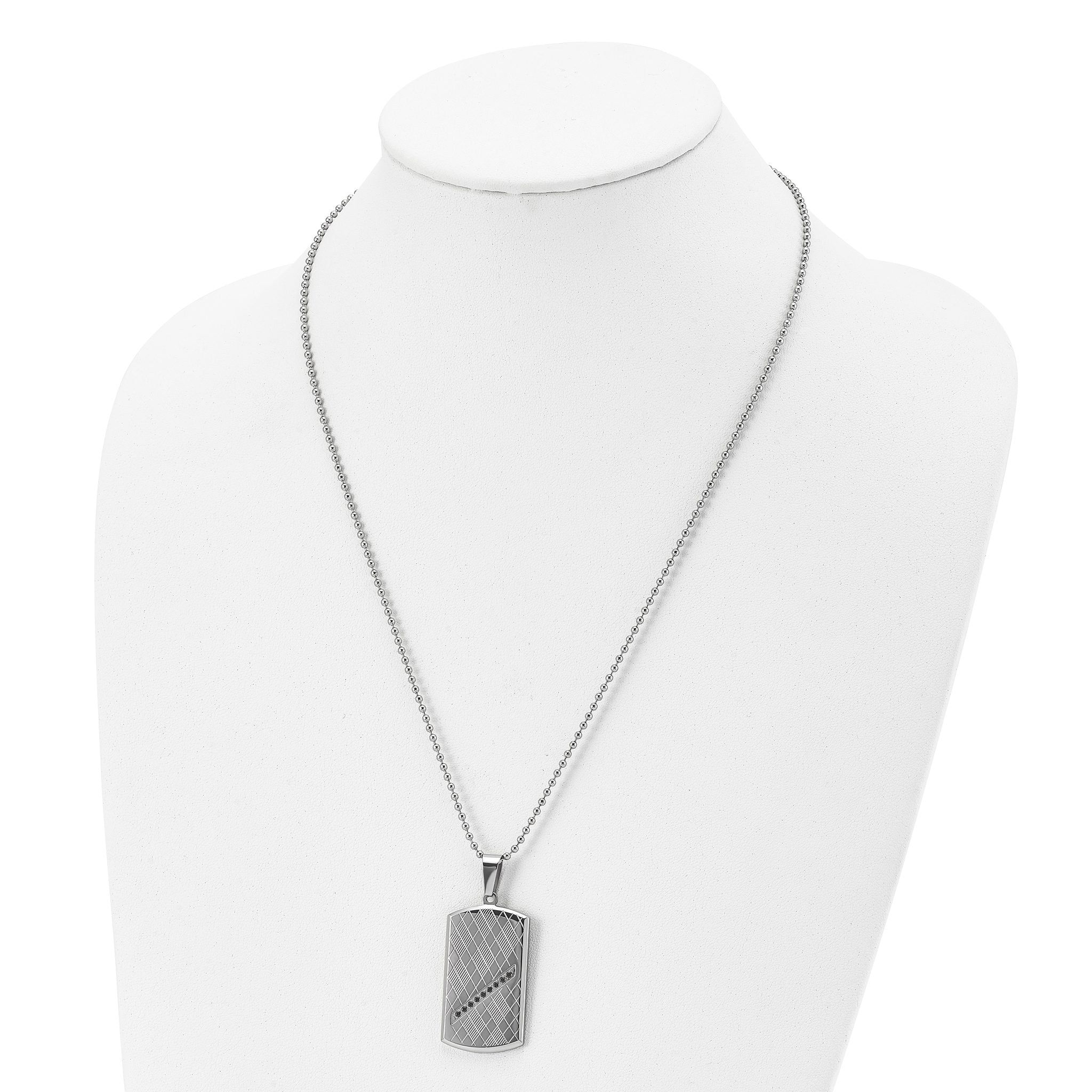 Black CZ Dog Tag Necklace in Stainless Steel