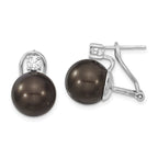 Majestik Sterling Silver Rhodium-Plated Black Pearl and CZ Earrings for Women