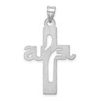 Sterling Silver Rhodium-plated Jesus Cross Pendant Elegant Flat-Back Design