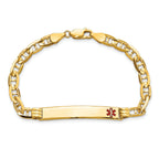 14K Medical Solid Chain/Solid Plate 37x6mm Off-Center Red Enamel Anchor Link 8 inch ID Bracelet
