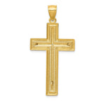 14K Two-Tone Gold Diamond-Cut Latin Crucifix Pendant Polished Solid Design