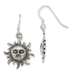 Antiqued 925 Sterling Silver Sun Earrings with French Wire Dangle Design