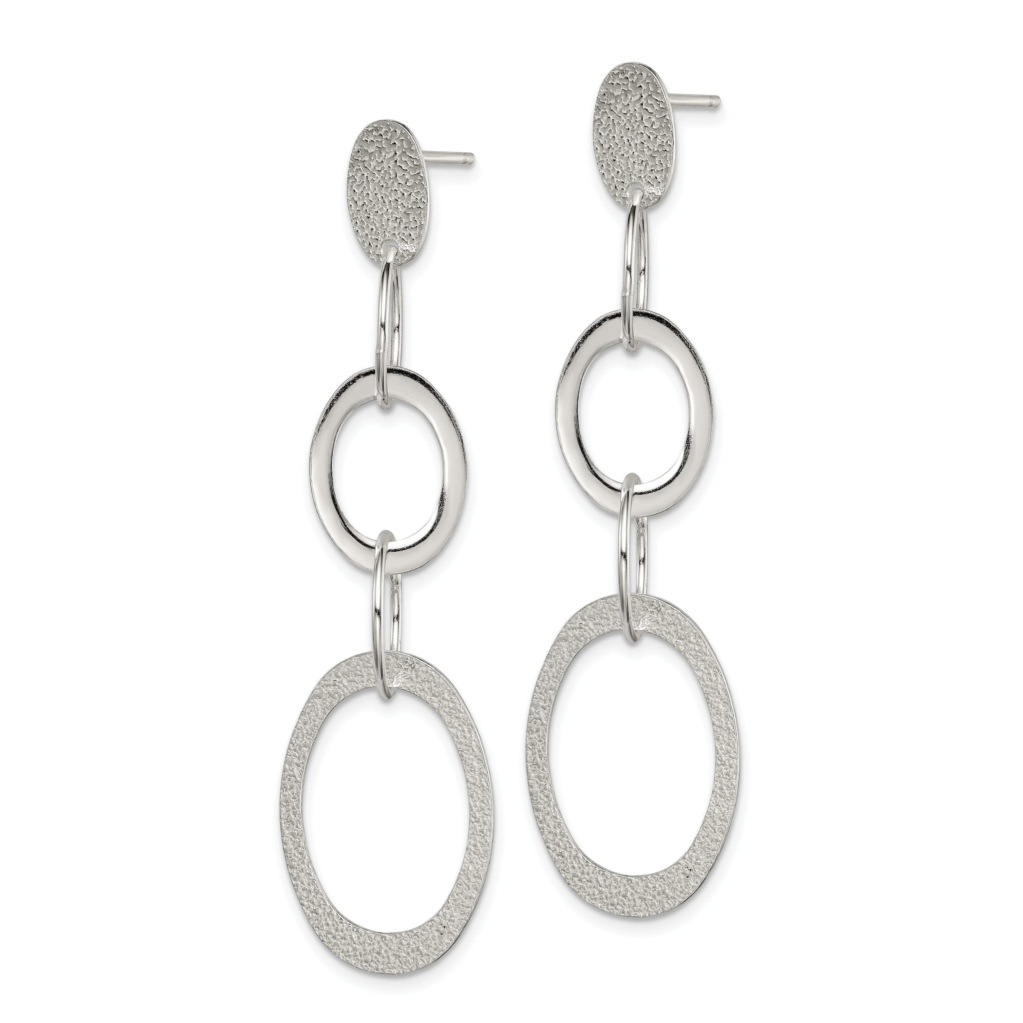Sterling Silver Polished & Textured Circle & Oval Links Post Dangle Earring Secondary image