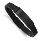 Stainless Steel Brushed Black IP-plated Black Leather ID Bracelet for Men
