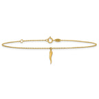 14K Italian Horn Charm 9 inch Plus 1 inch Extender - Total 10 inch Anklet
