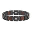 Stainless Steel Brushed Black IP-plated with Wood Inlay Link Bracelet with . Extension for Men