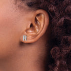 Cheryl M Sterling Silver Rhodium-plated Polished Letter R CZ Initial Post Earrings