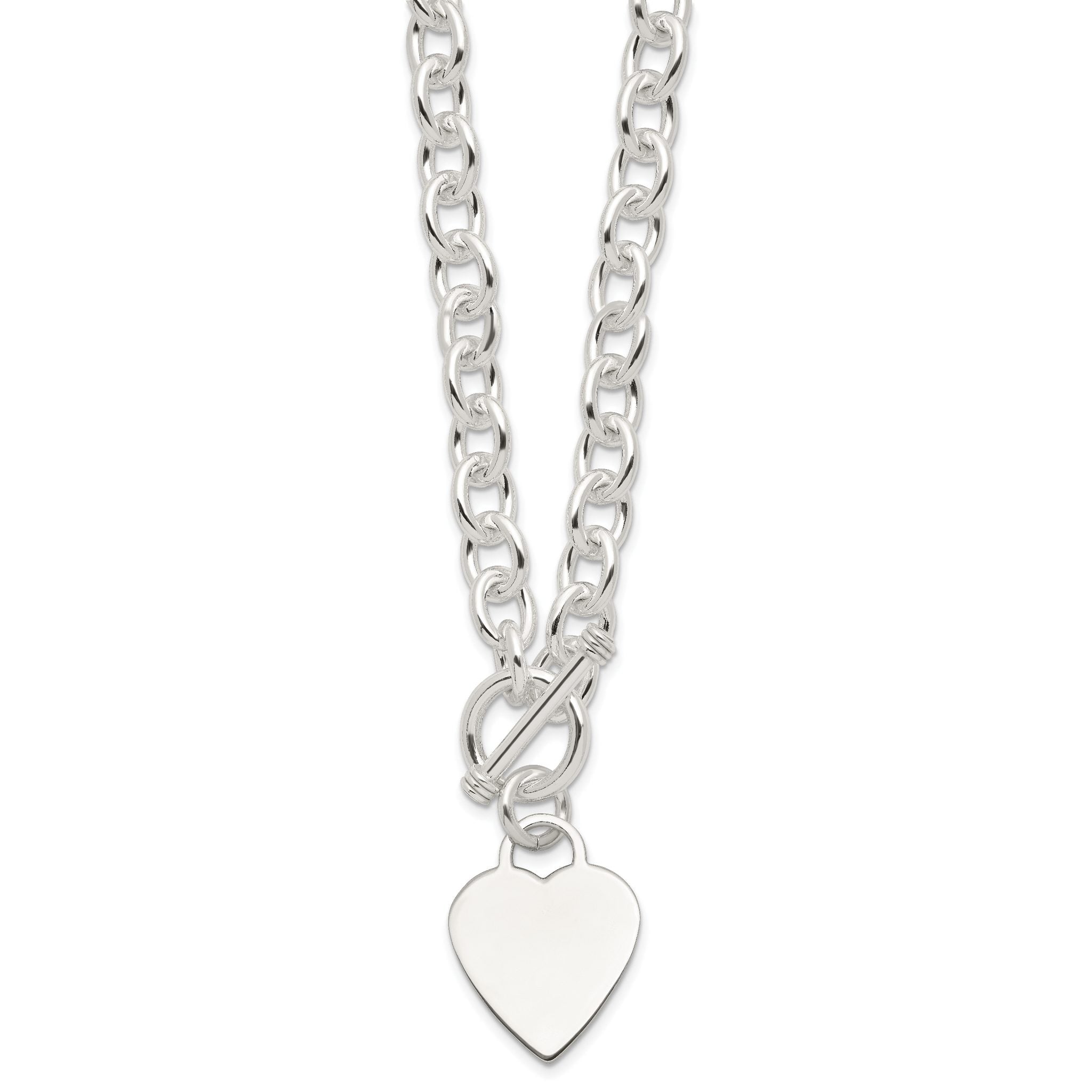 Sterling Silver Engraveable Heart Fancy Link Toggle Necklace Secondary image