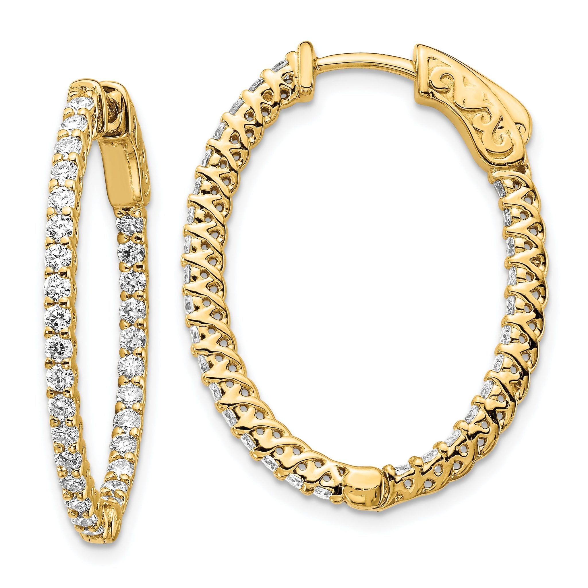 14k Diamond Oval Hoop w/Safety Clasp Earrings Main image