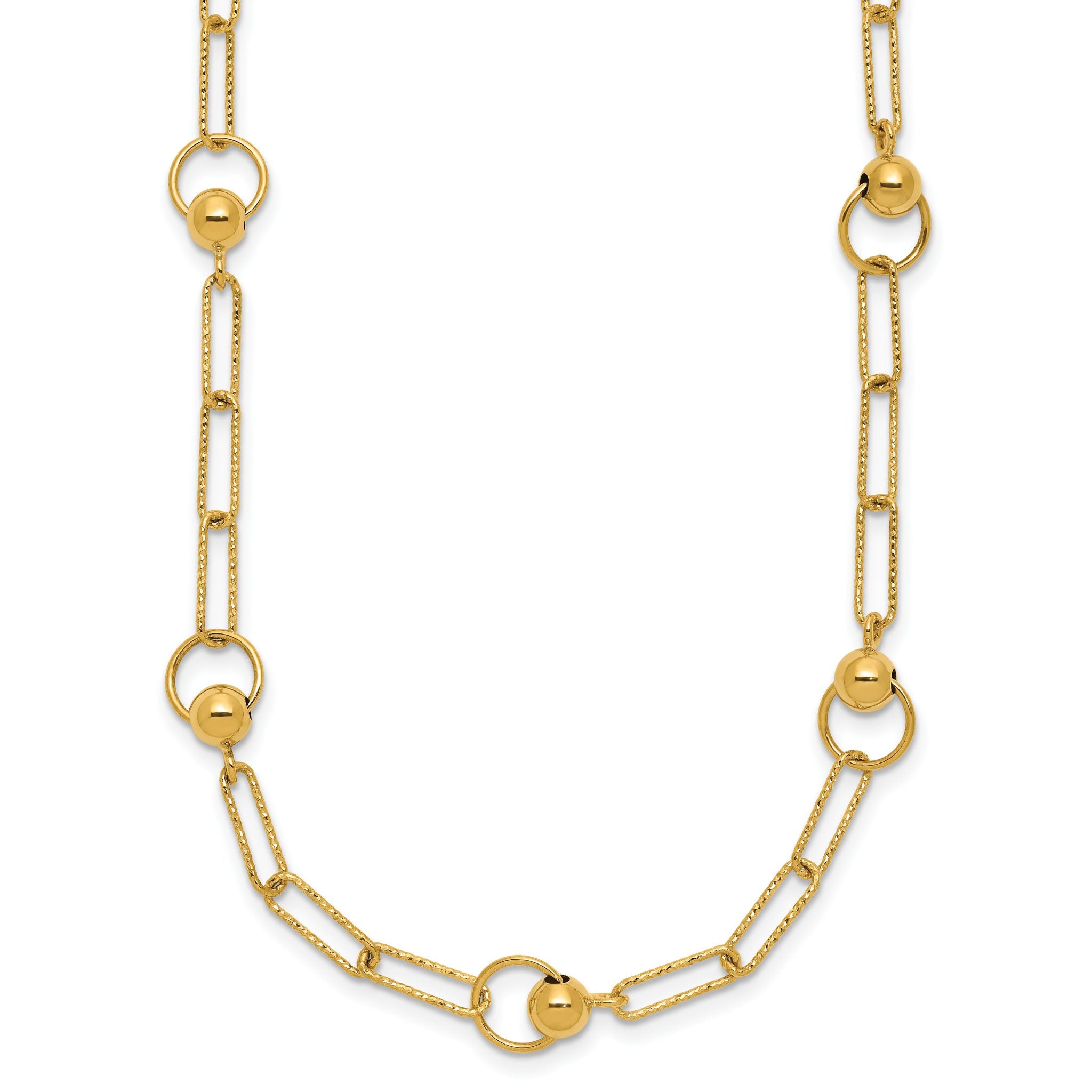 14K Polished and Dia-cut. Circle Station Paperclip Necklace Main image