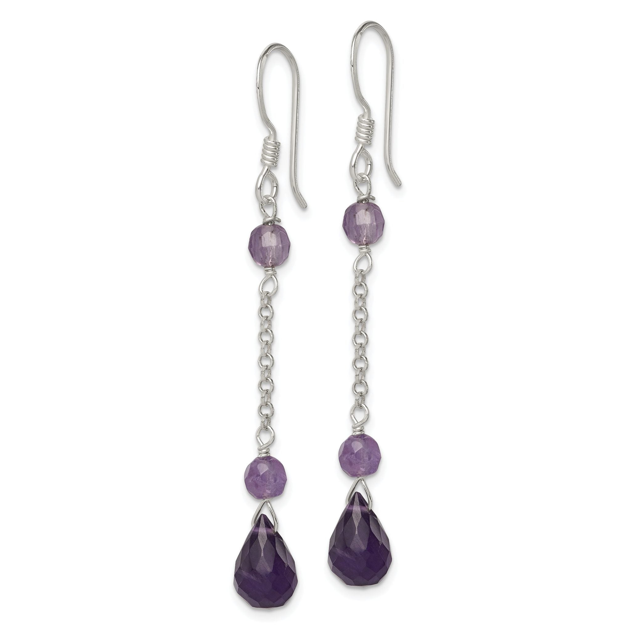 Amethyst Teardrop Dangle Earrings in Sterling Silver