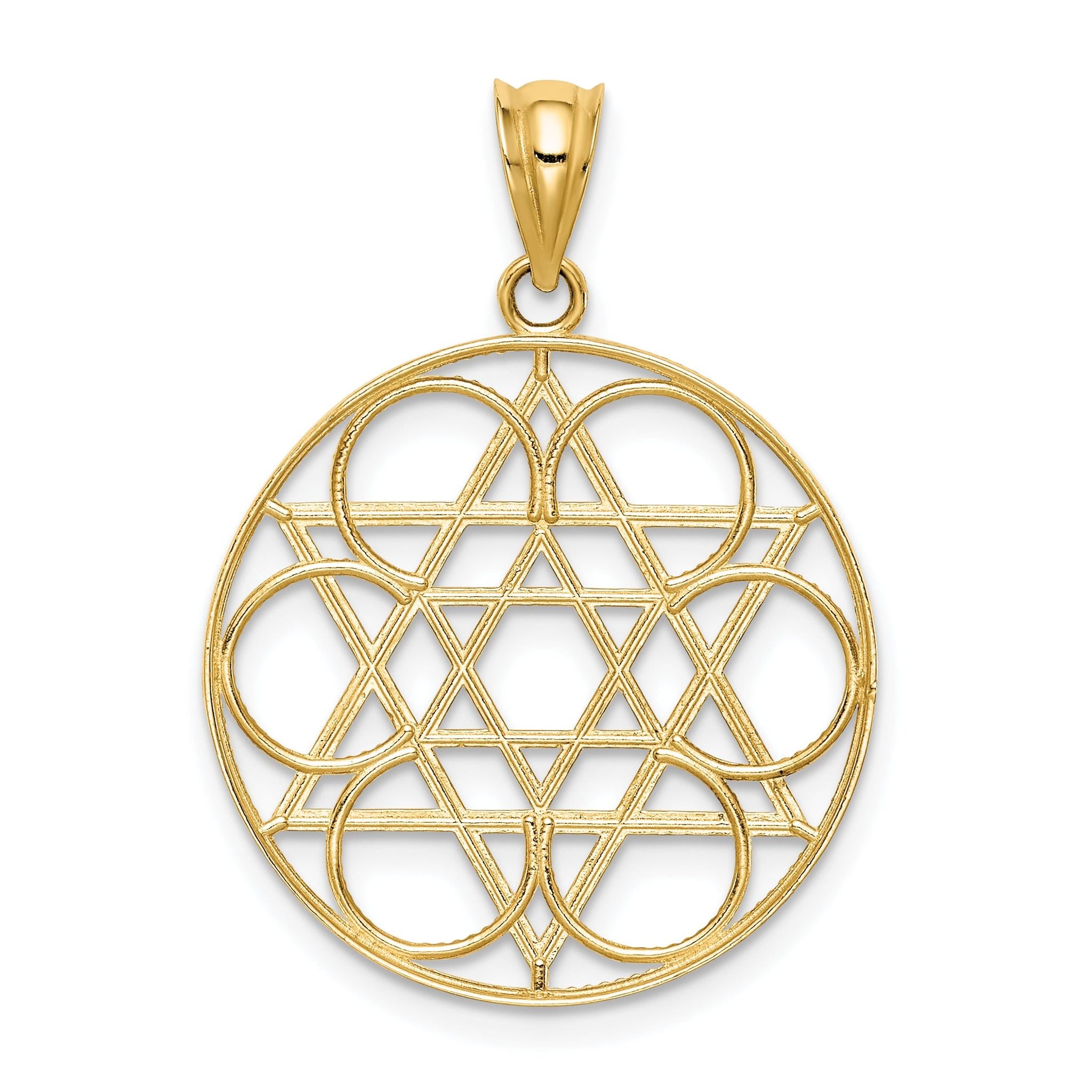 14K Gold Star of David Circle Pendant  Solid, Elegant Design by Sophia Jewelers