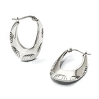 Stainless Steel Polished Textured Creole Hoop Earrings for Women