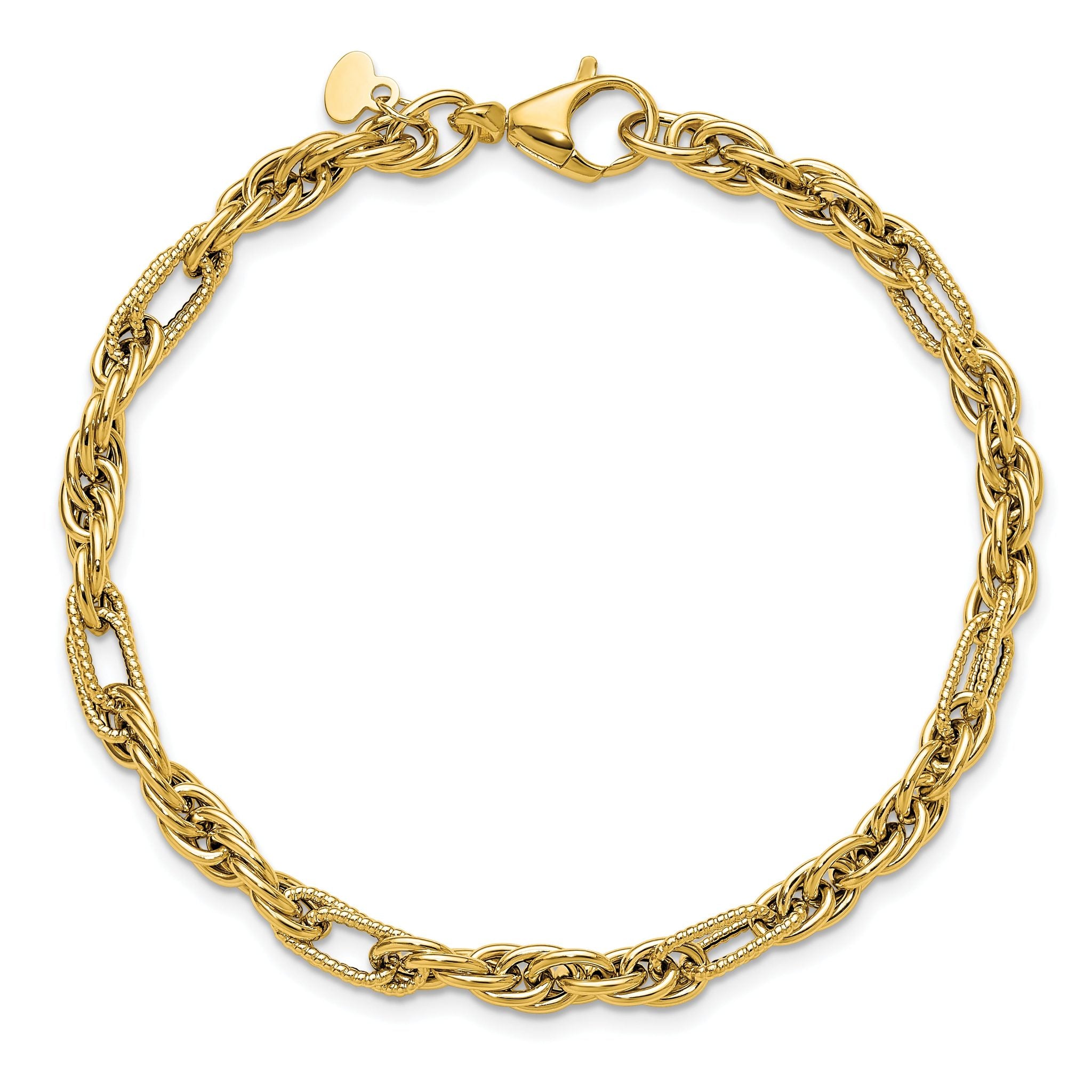 14K Polished and Textured Fancy Link Bracelet