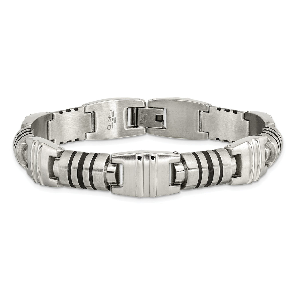 Stainless Steel Brushed and Polished with Black Enamel Bracelet for Men