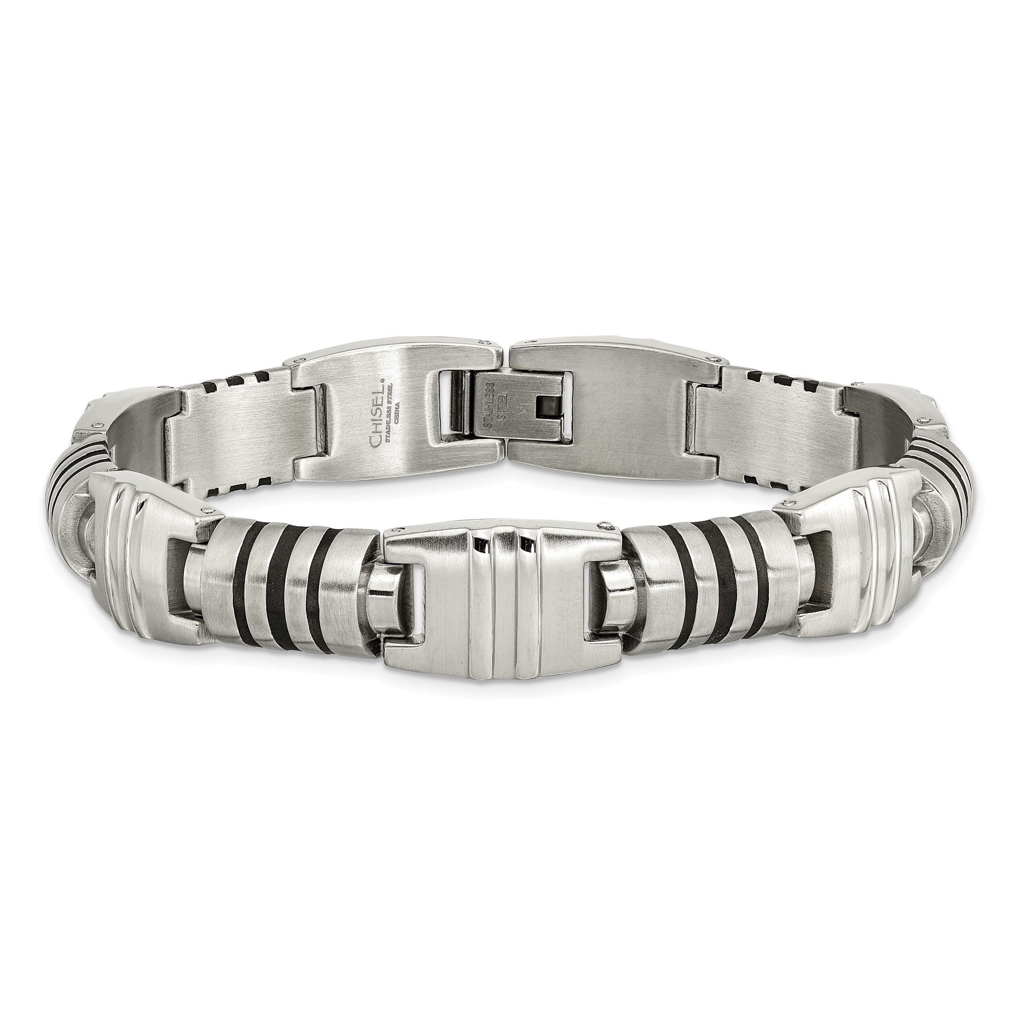 Stainless Steel Brushed and Polished with Black Enamel Bracelet for Men