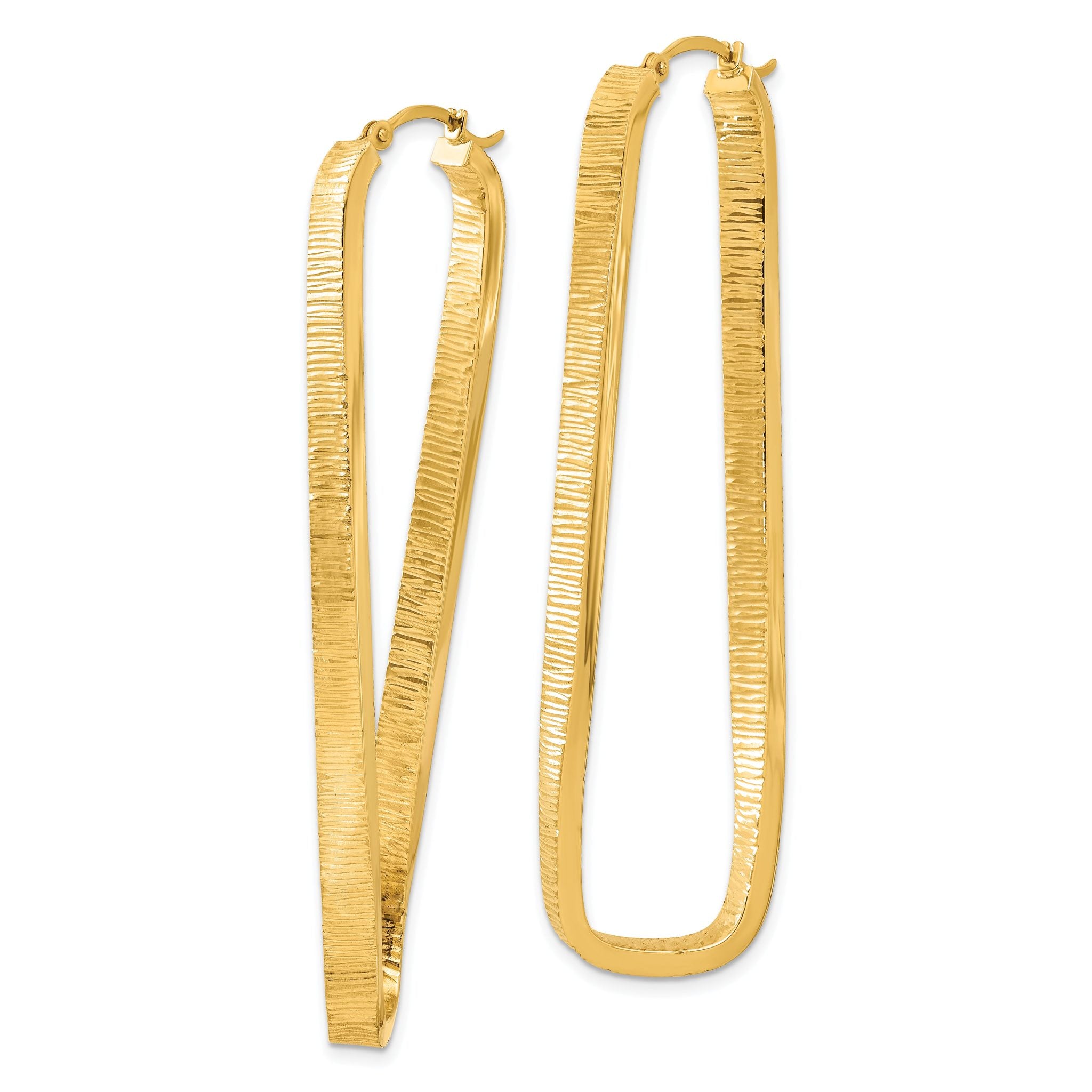 14k 4mm Textured Twisted Oval Hoop Earrings Secondary image