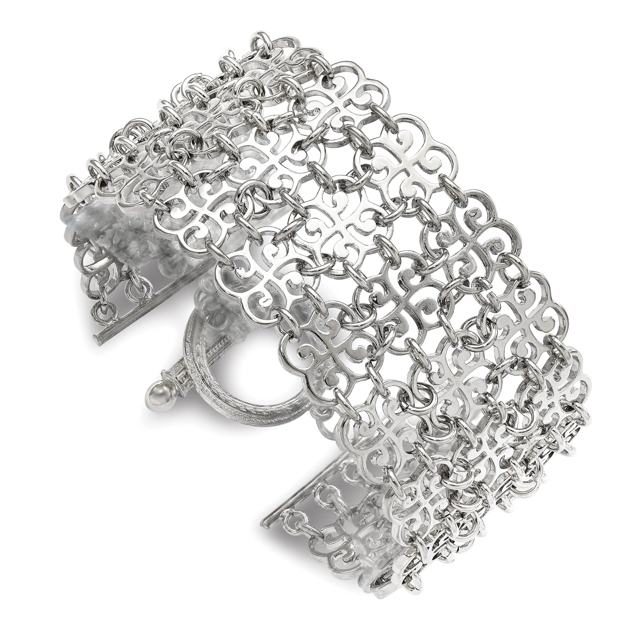 1928 Jewelry Silver-tone Fancy Floral Link 8 inch Toggle Bracelet