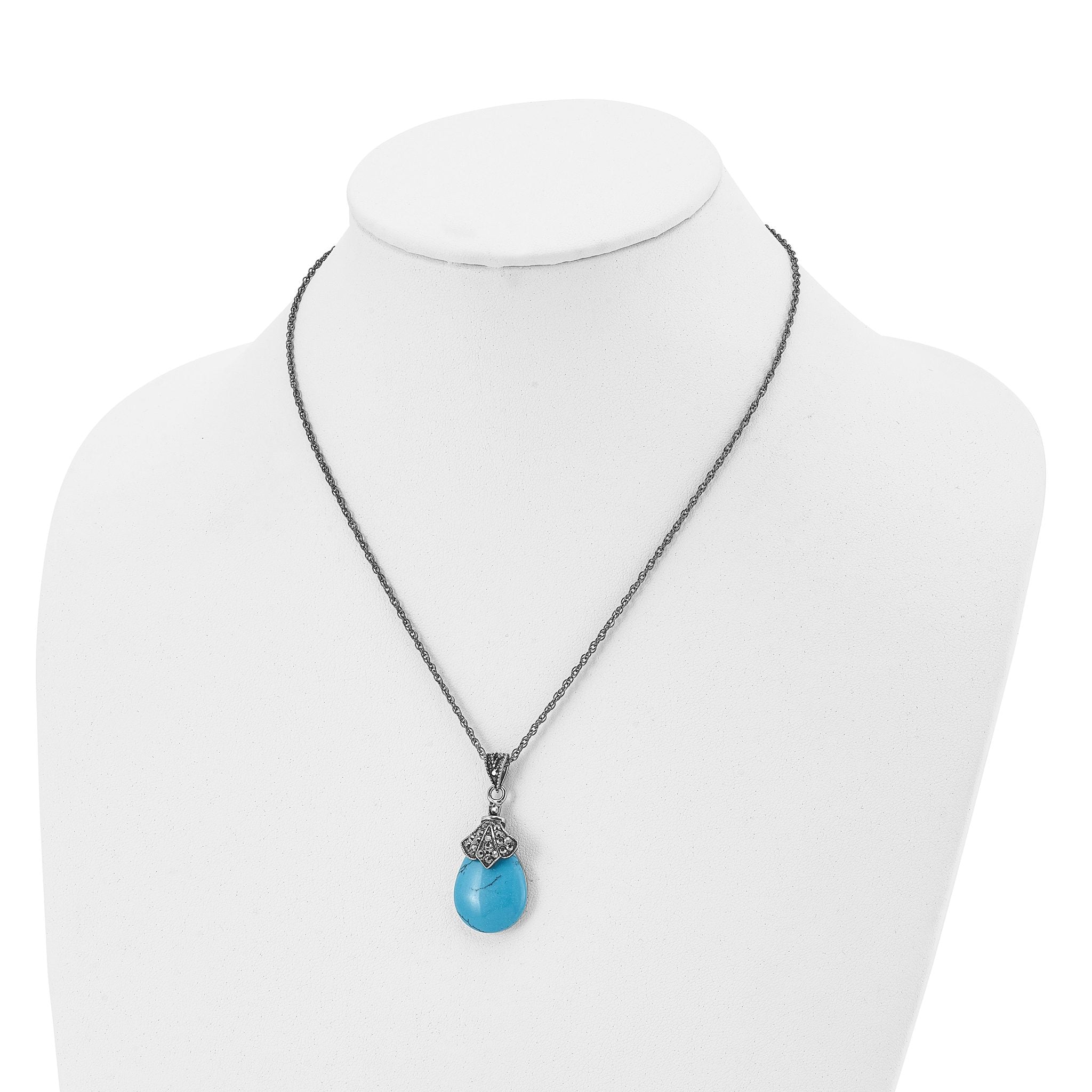 Simulated Turquoise & Marcasite Necklace in Stainless Steel