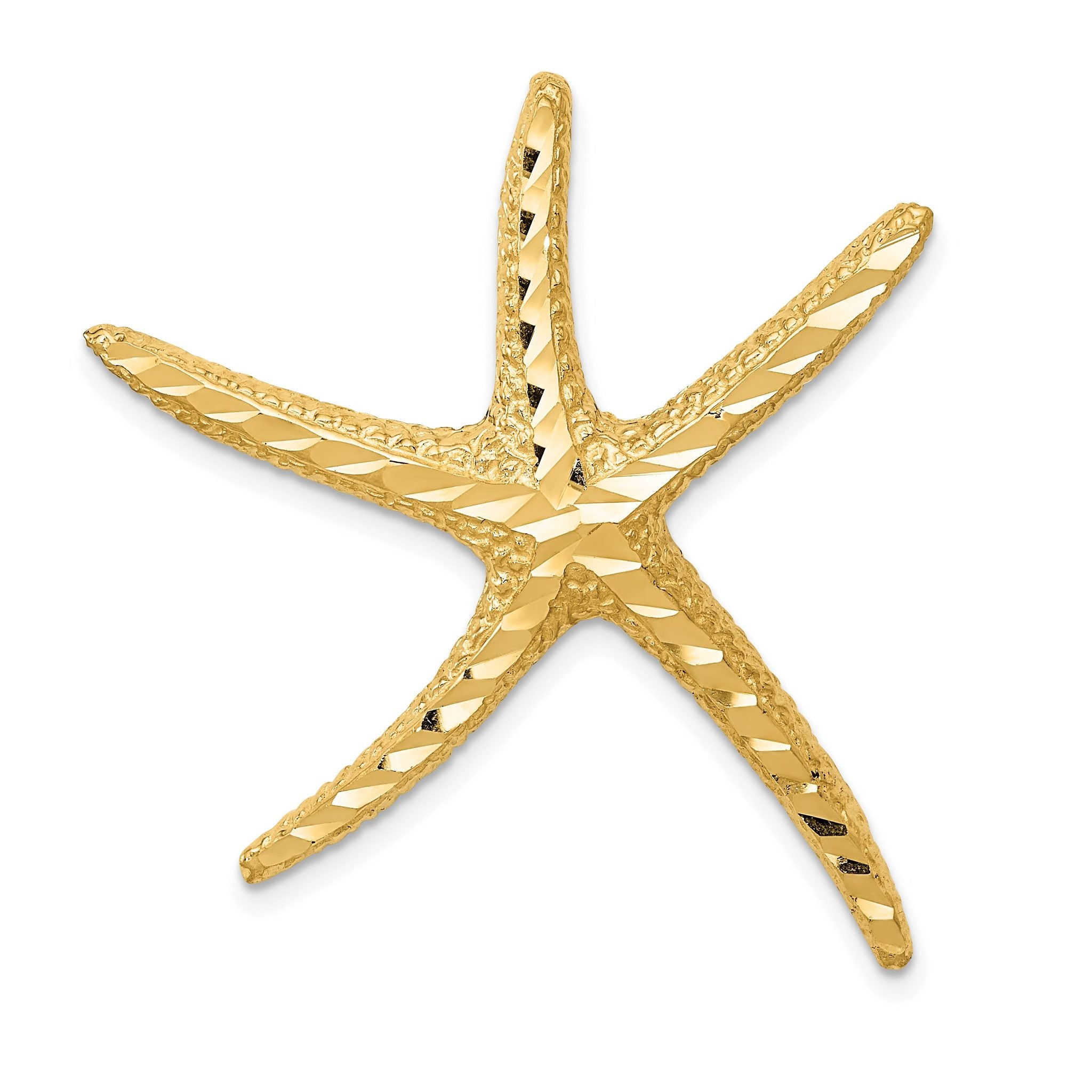 14K Gold Diamond-Cut Starfish Slide Pendant for Men's Jewelry