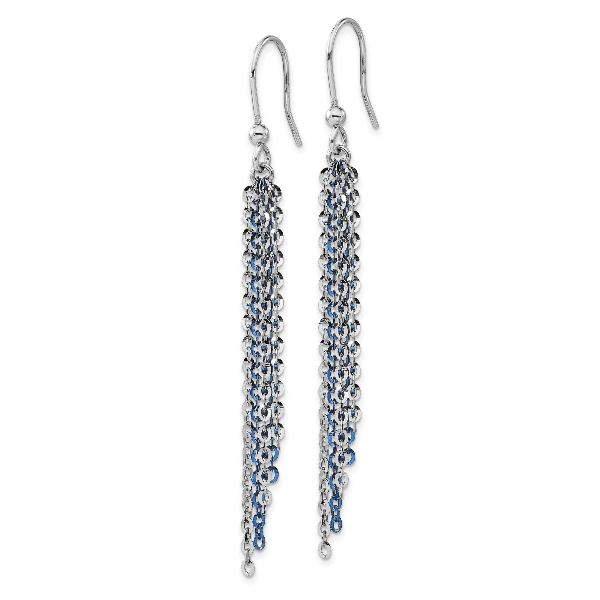 Sterling Silver Rhodium-Plated Dangle Earrings with Blue Flash Accent Secondary image
