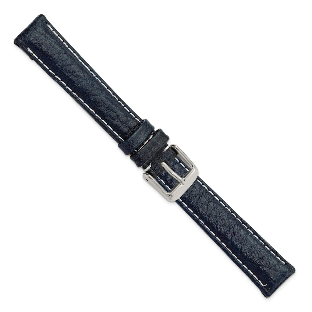Navy Leather Sport Watch Band with White Stitching, 20mm