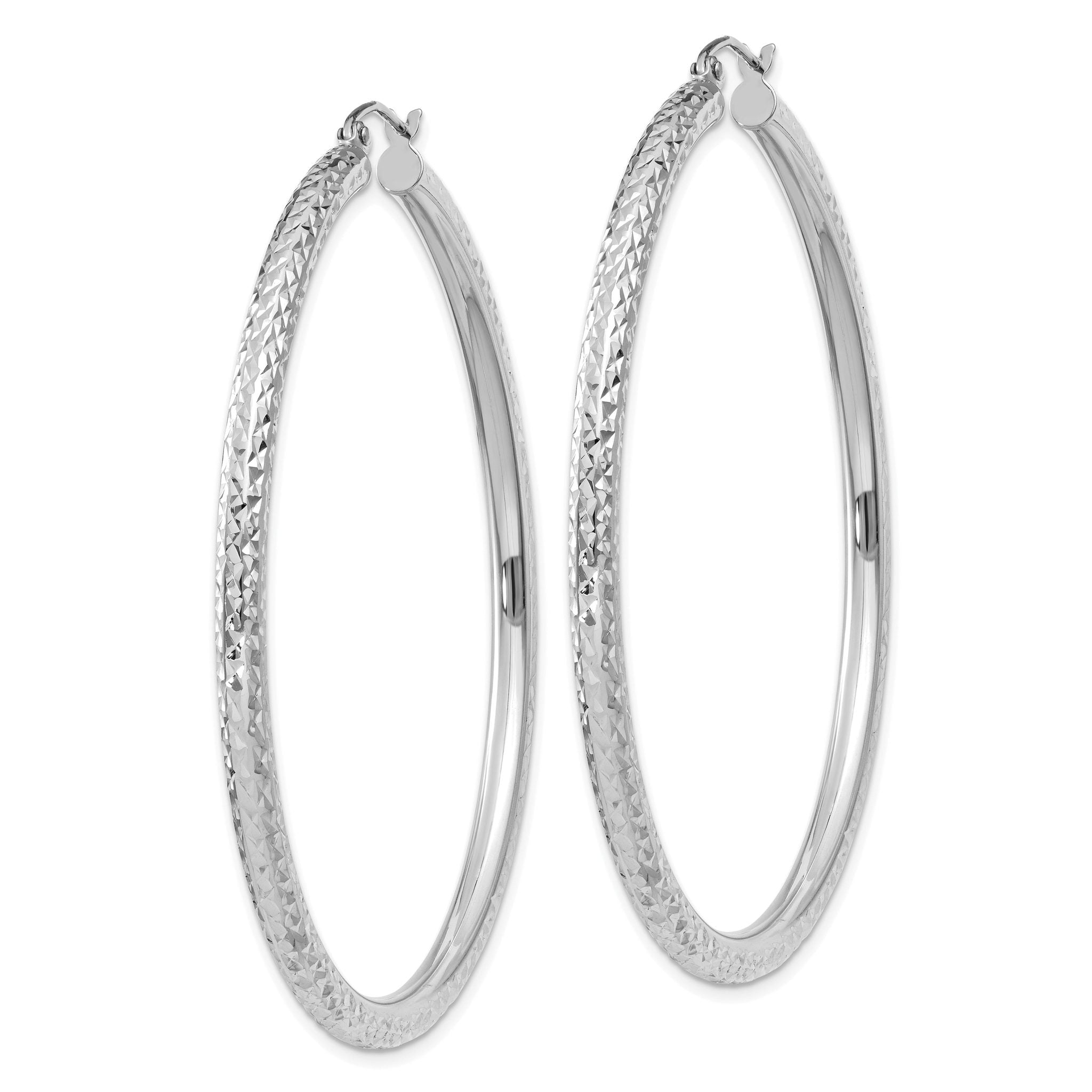 10k White Gold Diamond-cut 3mm Round Hoop Earrings Secondary image