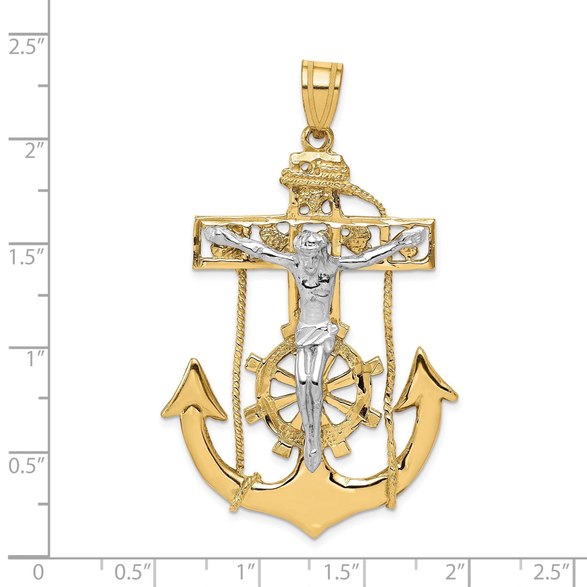 14K Two-Tone Gold Mariner's Crucifix Pendant with Elegant Unisex Design