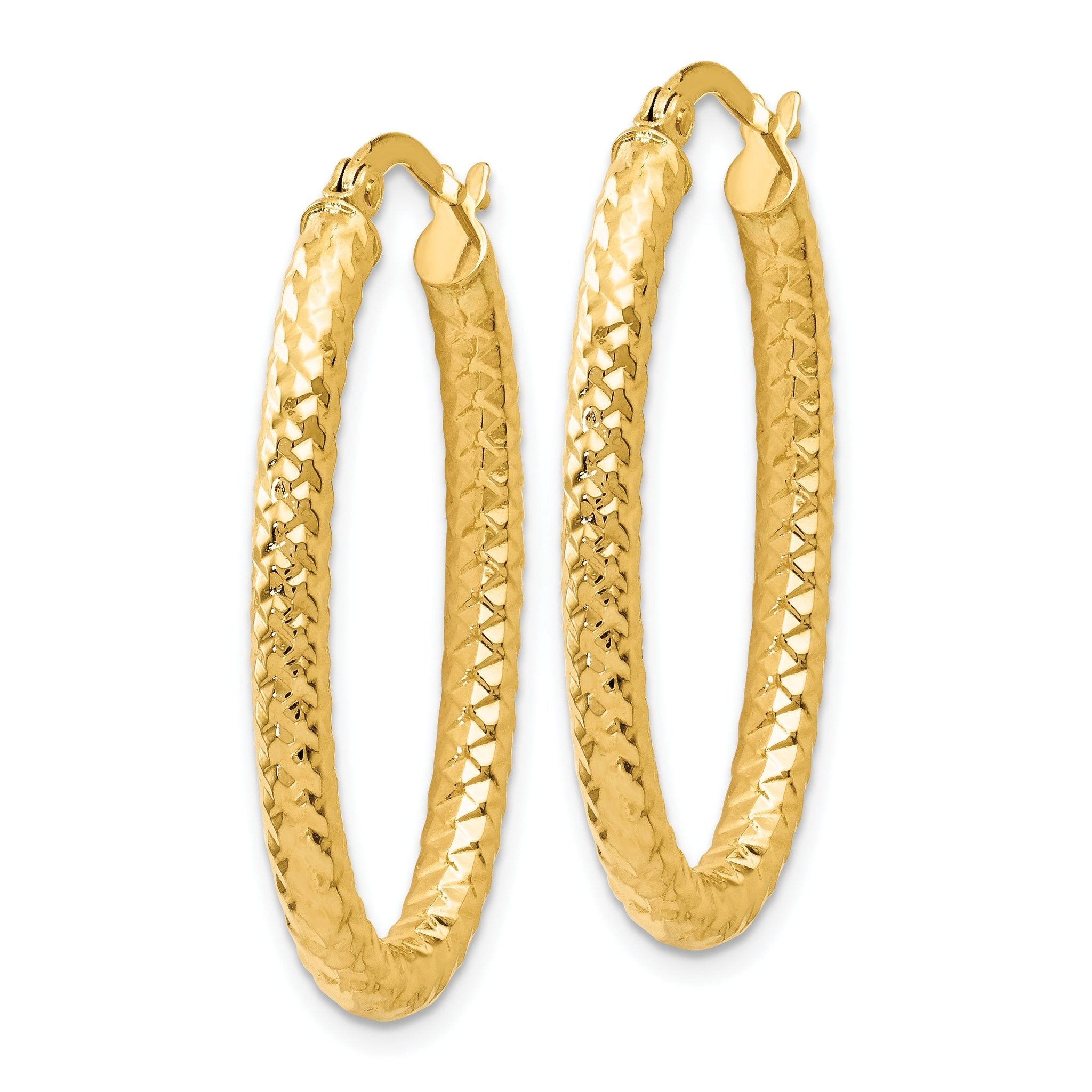 10K ForeverLite Polished and Textured Oval Hoop Earrings