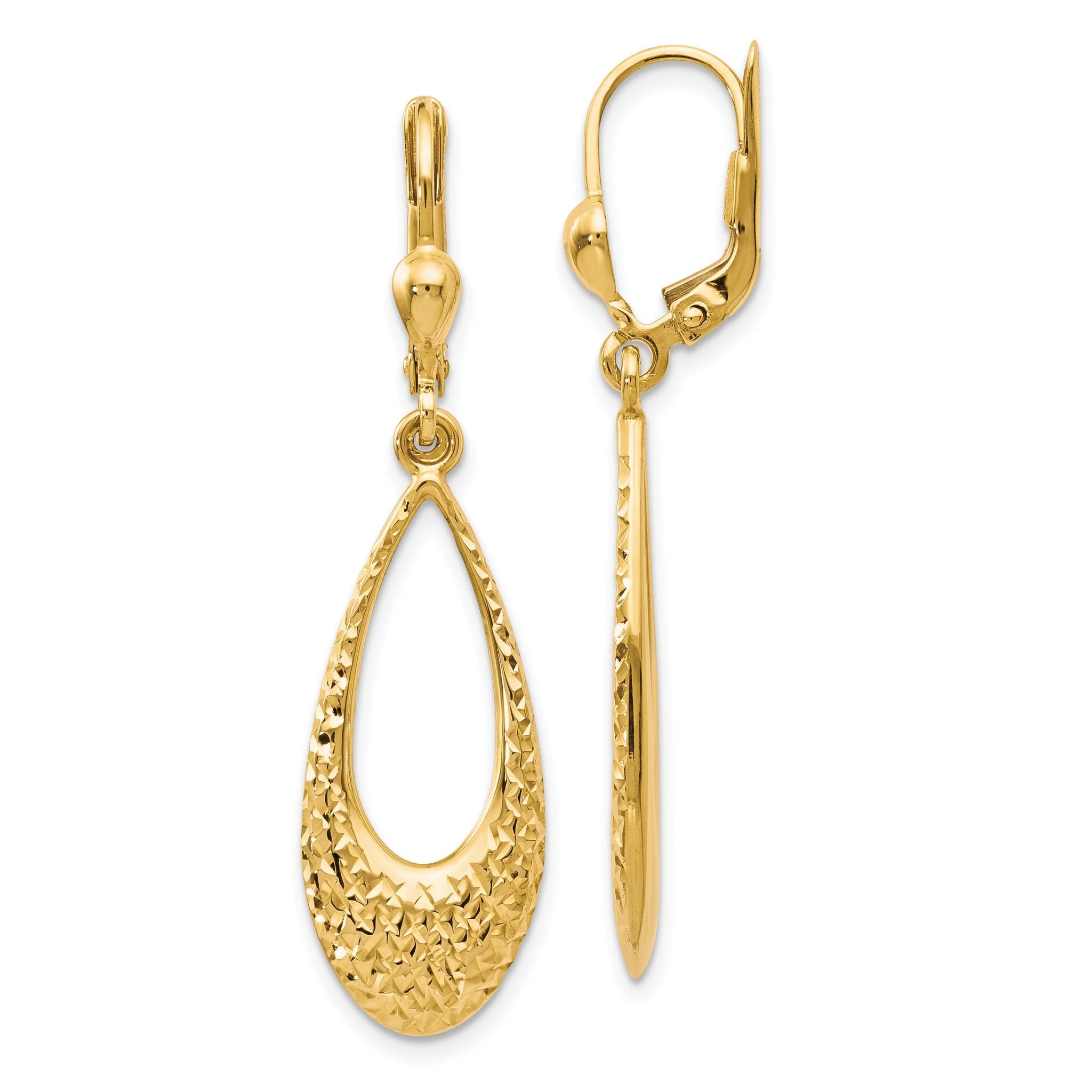 10K Gold Drop Earrings with Polished Finish & Diamond-Cut Leverback Design Main image