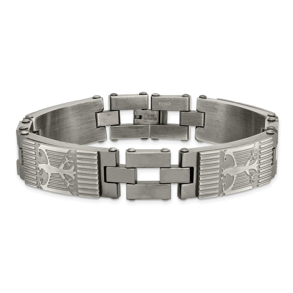 Stainless Steel Antiqued and Brushed Eagle Link Bracelet for Men