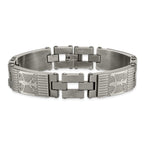 Stainless Steel Antiqued and Brushed Eagle Link Bracelet for Men