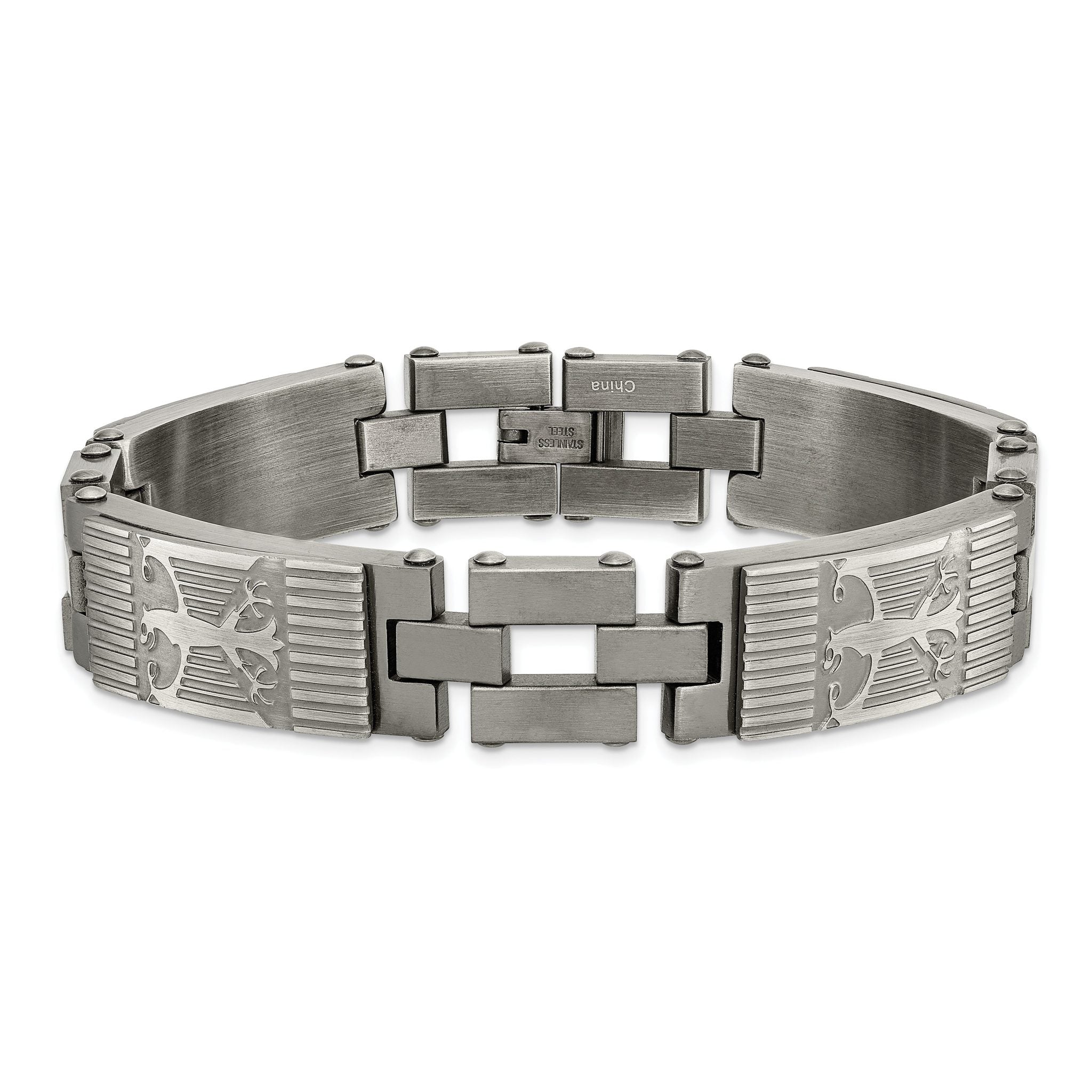 Stainless Steel Antiqued and Brushed Eagle Link Bracelet for Men