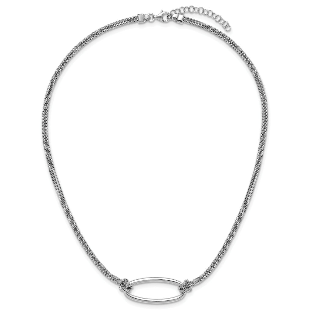 SS RH-plat Polish/Dia-cut Oval 2-Strand w/1.25in ext. Necklace