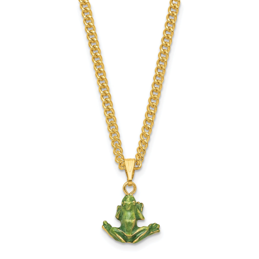 Luxury Giftware by Jere Pewter Bejeweled Crystals Gold-tone Enameled PADDY Frog on Lily Pad Trinket Box with Matching 18 Inch Necklace