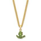 Luxury Giftware by Jere Pewter Bejeweled Crystals Gold-tone Enameled PADDY Frog on Lily Pad Trinket Box with Matching 18 Inch Necklace