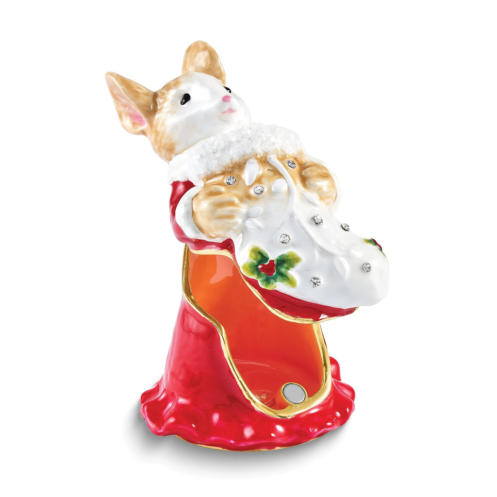 Luxury Giftware by Jere Bejeweled AMELIA Christmas Mouse Trinket Box with Matching 18 inch Necklace