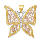 14K Two-Tone Gold Butterfly Pendant with White Rhodium Diamond-Cut Finish