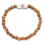 Stainless Steel Polished with Enl Medical ID Taxus Chinensis Wood Bracelet