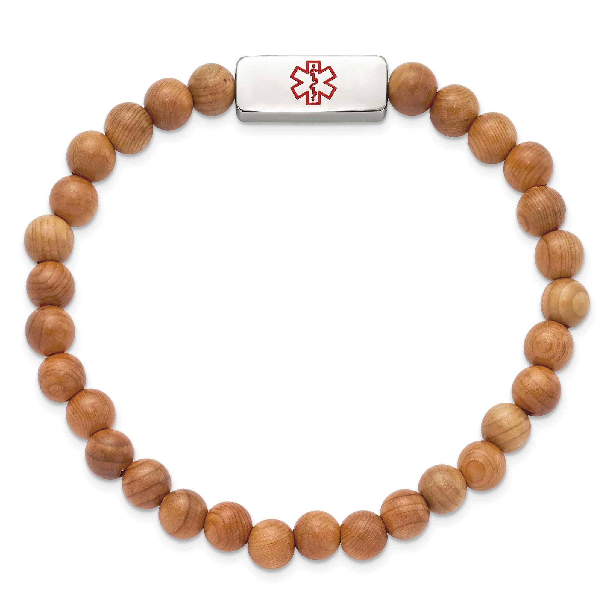 Stainless Steel Polished with Enl Medical ID Taxus Chinensis Wood Bracelet