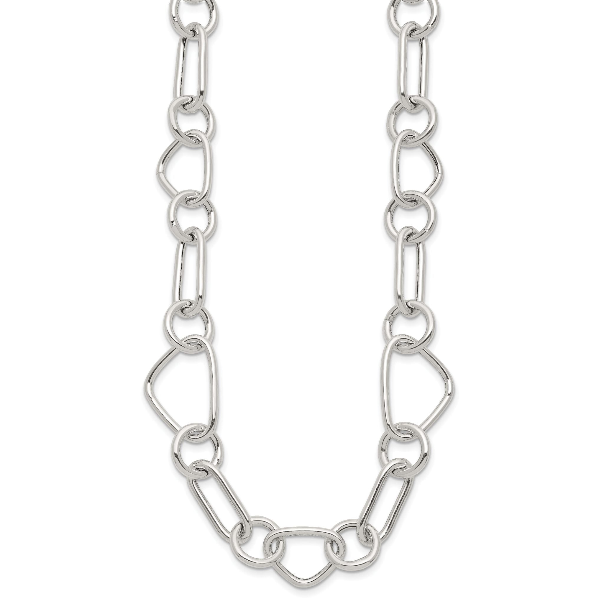Sterling Silver Polished Triangle Round and Oval Link 17.5 inch Necklace Secondary image