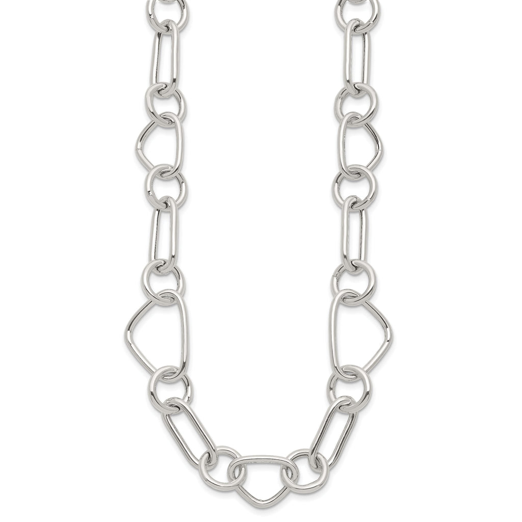 Sterling Silver Polished Triangle Round and Oval Link 17.5 inch Necklace