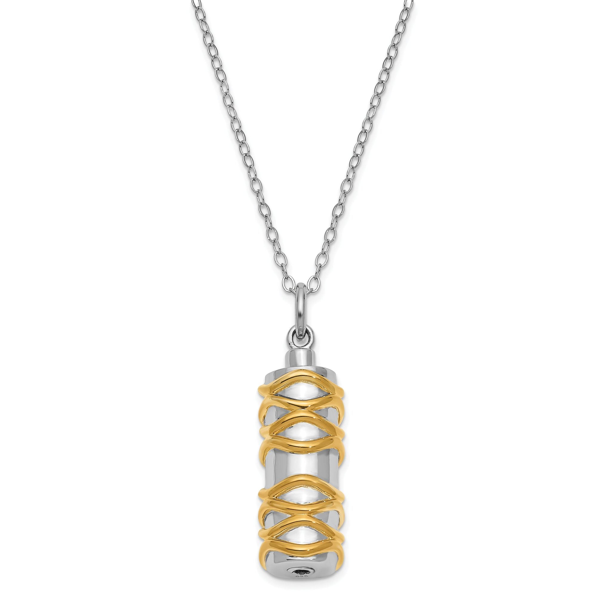 Sentimental Expressions Sterling Silver Rhodium-plated Cylinder Gold-tone Accent Ash Holder 18 Inch Necklace Main image