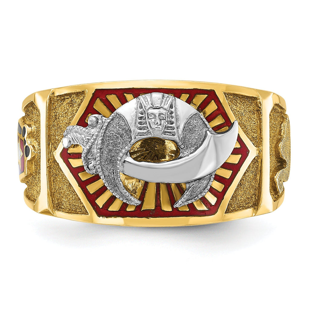 14k Two-tone Men's Polished and Textured with Multi-color Enamel Masonic Shriner's Ring