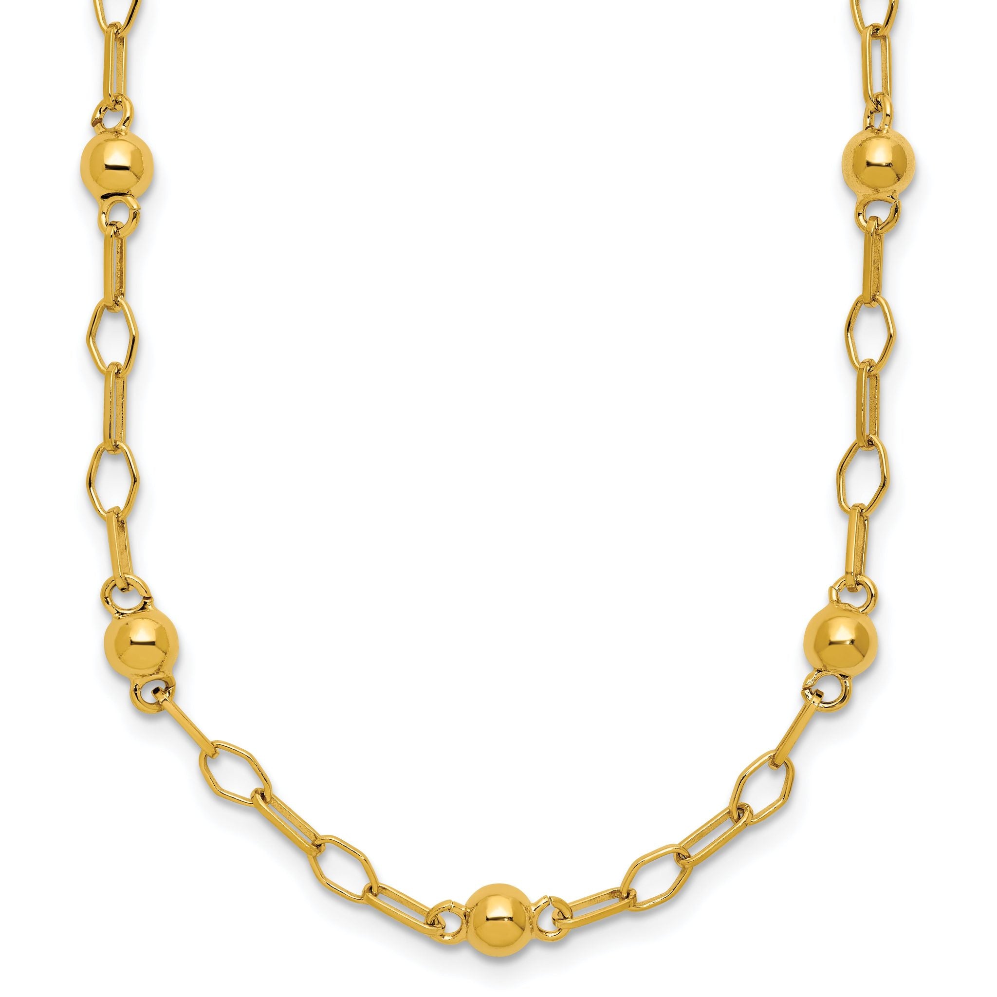 Sterling Silver Gold-tone pol. Beaded Link w/2in ext. Necklace Main image