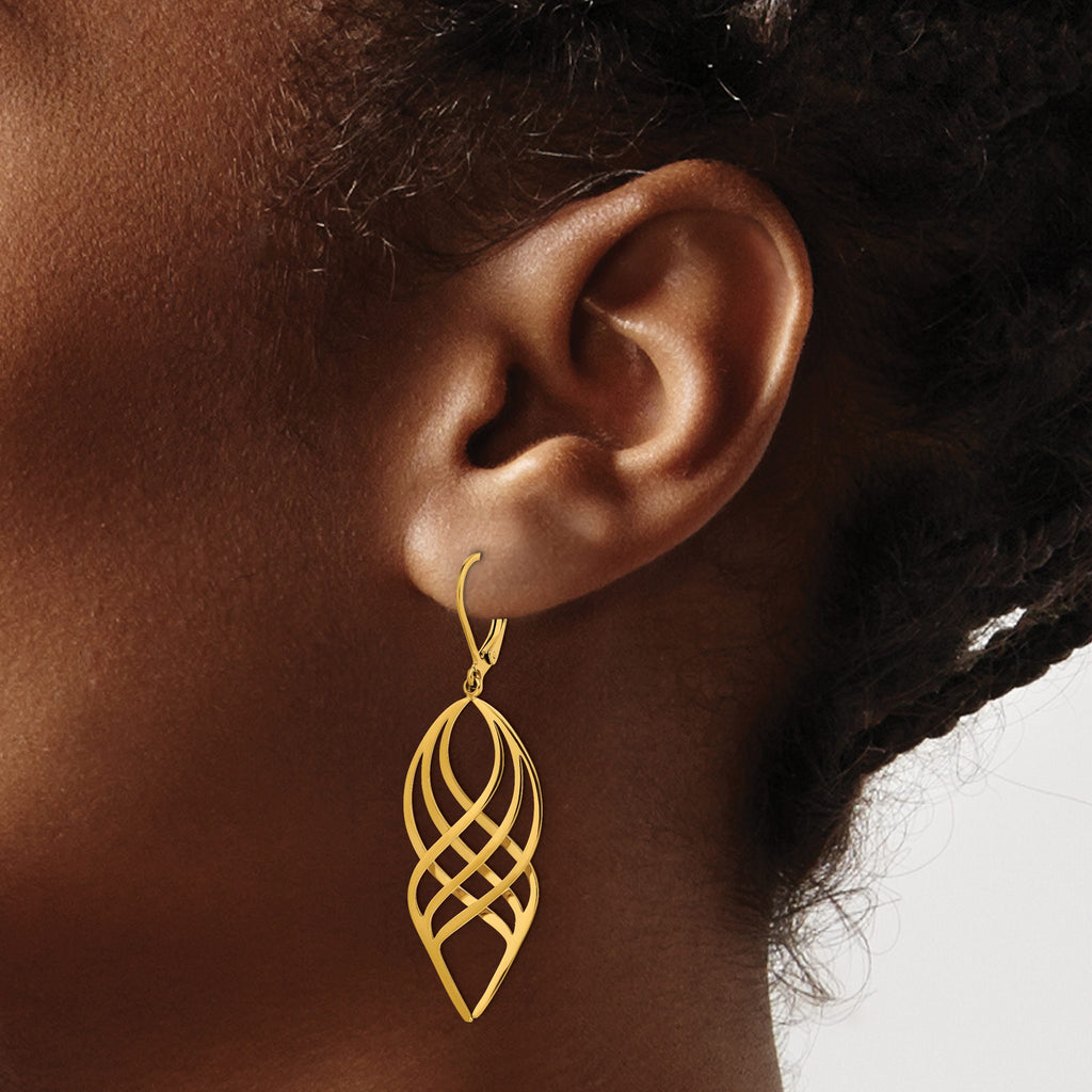Stainless Steel Gold-Tone Polished Twisted Drop Dangle Earrings for Women