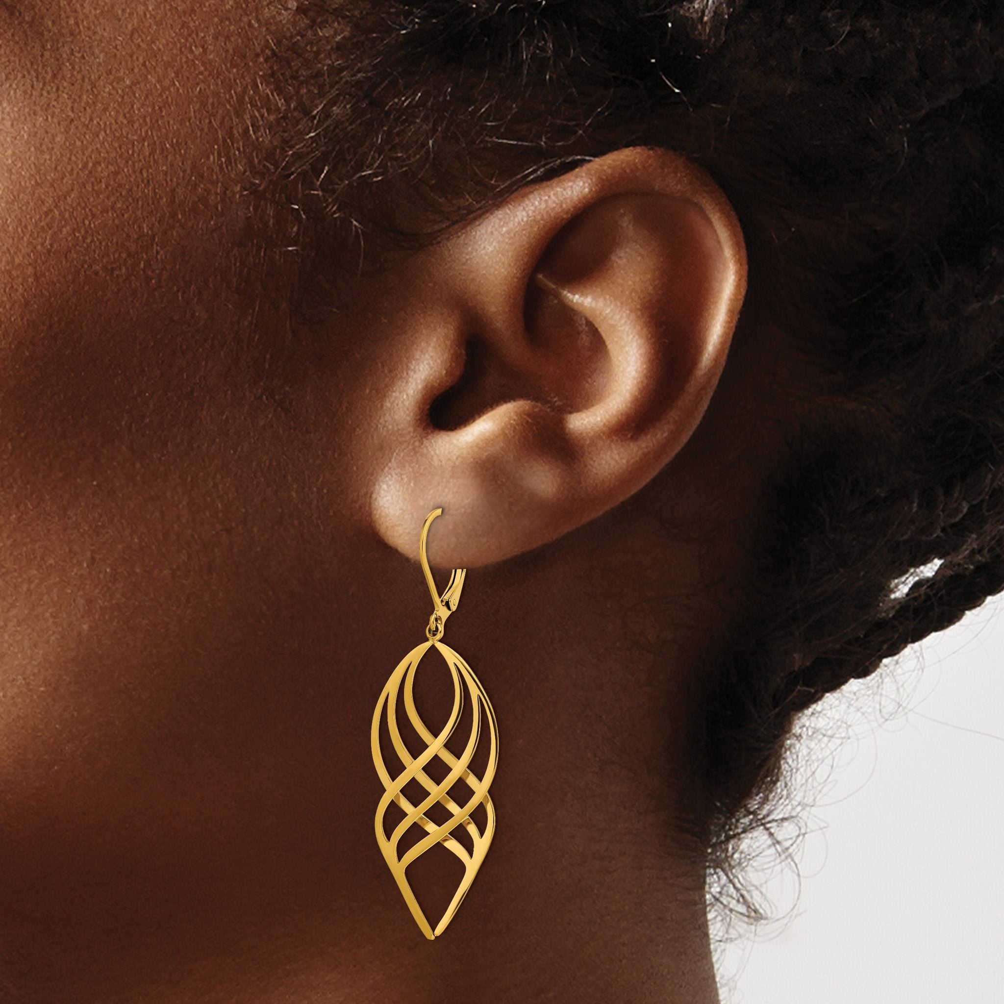 Stainless Steel Gold-Tone Polished Twisted Drop Dangle Earrings for Women